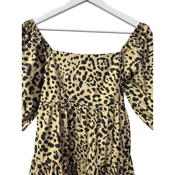 Faithful The Brand Women's Tiered Animal Print Dress Puff S/S Size 4 Smock Tie - Picture 12 of 16